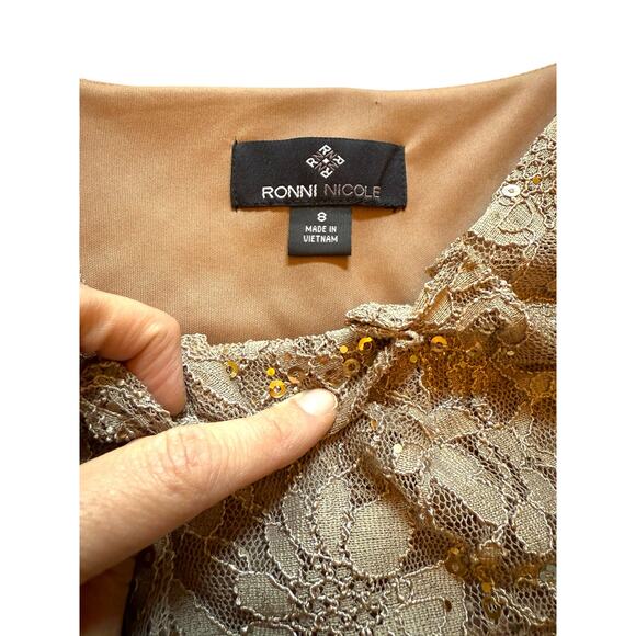 Taupe Lace Mother of the Bride Dress - Size 8 - Picture 3 of 15